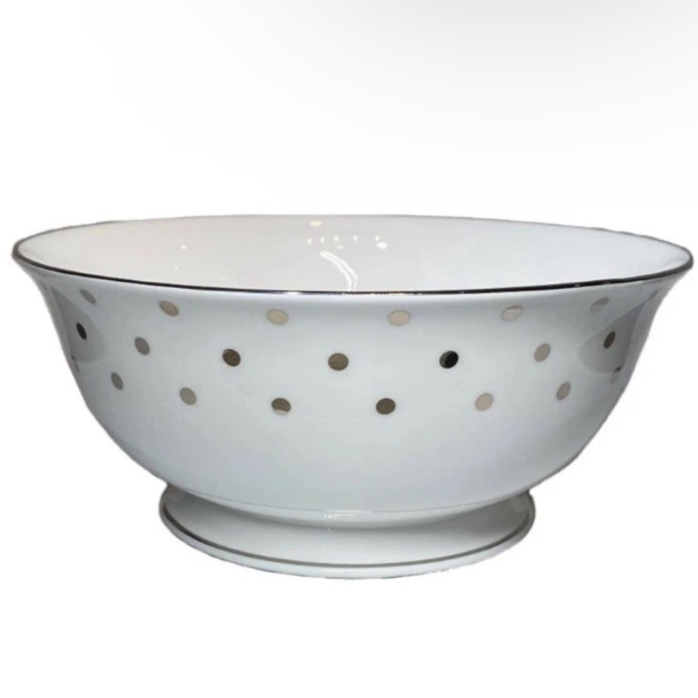 NEW Kate Spade NY Lenox Serving Bowl Larabee Road Platinum Silver Polka Dot NWT